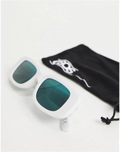 Белые прямоугольные солнцезащитные очки среднего размера с зелеными линзами Asos design