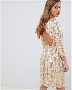 Облегающее платье с геометрическим узором из золотистых пайеток и открытой спиной Tfnc petite