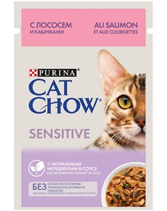 Sensitive для взрослых кошек с чувствительным пищеварением с лососем и кабачками в соусе 85 гр х 24  Cat chow