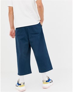 Темно синие широкие укороченные брюки из плотной саржи Asos white