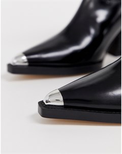 Черные кожаные полусапожки в стиле вестерн на среднем каблуке с металлической вставкой на носке Arri Office