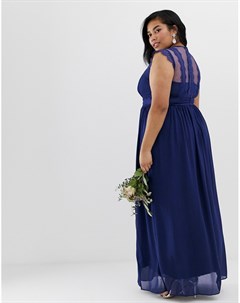 Темно синее платье макси с кружевной отделкой Tfnc plus