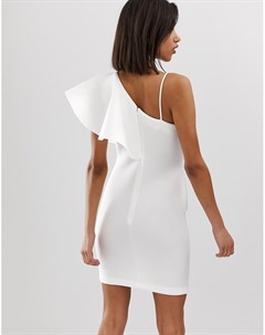 Белое платье мини на одно плечо с оборкой Lavish alice