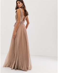 Розово золотистое плиссированное платье макси для выпускного Forever unique