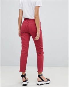 Красные асимметричные джинсы в винтажном стиле Only