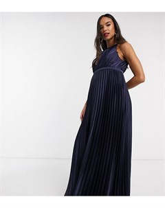 Темно синее атласное платье макси Chi chi london maternity