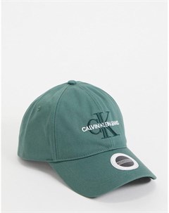 Темно зеленая кепка с вышитым логотипом монограммой Calvin klein jeans
