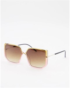 Большие солнцезащитные очки в тонкой квадратной оправе с коричнево розовым деграде в стиле 70 х Asos design