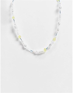 Ожерелье с синими и желтыми бусинами и искусственным жемчугом Asos design