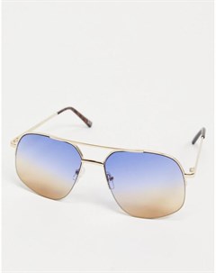 Солнцезащитные очки авиаторы в золотистой оправе с синими стеклами в стиле 70 х Asos design