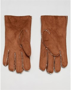 Светло коричневые перчатки из искусственной замши с искусственной овечьей шерстью 7x