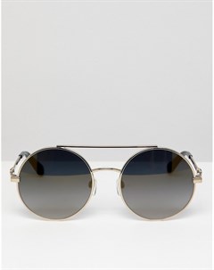 Круглые солнцезащитные очки в золотистой оправе с двойной планкой LOVE Moschino Love moschino