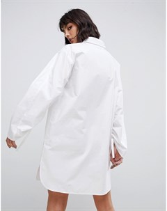 Платье рубашка с присборенными рукавами Asos white