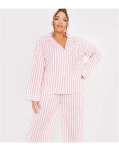 Розовый пижамный комплект из рубашки и брюк в тонкую полоску x Lorna Luxe In the style plus