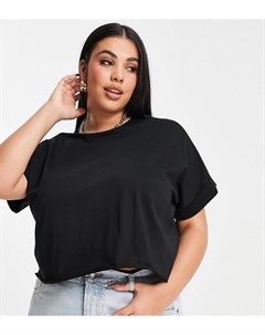 Черный кроп топ с отворотами на рукавах ASOS DESIGN Curve Asos curve