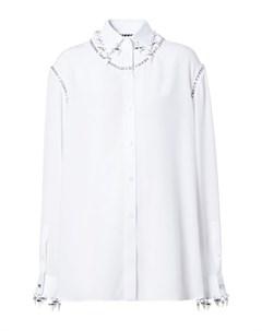 Белая шелковая блузка с отделкой кристаллами Burberry