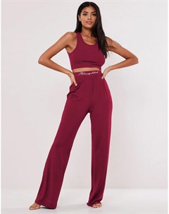 Бордовый пижамный комплект из майки и широких брюк Missguided