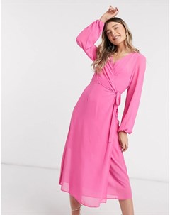 Розовое платье миди с запахом Vero moda