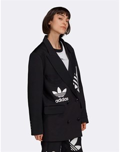 Черный блейзер в стиле oversized со вставками с логотипом трилистником x Dry Clean Only Adidas originals