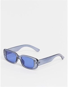 Прямоугольные солнцезащитные очки среднего размера в темно синей оправе с голубыми линзами Asos design
