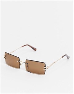 Солнцезащитные очки без оправы с темно коричневыми прямоугольными стеклами New look
