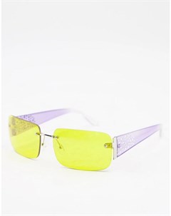 Модные прямоугольные очки без оправы с декоративной отделкой на дужках и желтыми стеклами Asos design