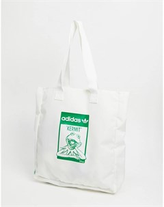 Белая сумка тоут в стиле унисекс с принтом лягушонка Кермита x Disney Adidas originals