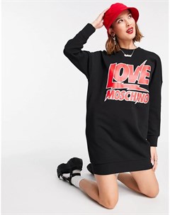 Черное платье футболка с логотипом и молниями Love moschino