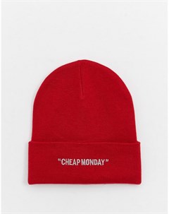 Красная шапка бини с вышитым логотипом Cheap monday