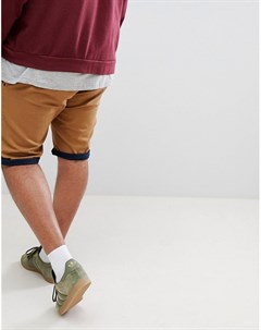 Эластичные шорты чиносы табачного цвета с контрастными отворотами King Size Duke