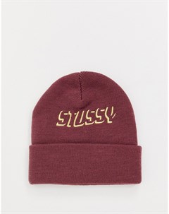 Красная шапка бини с логотипом Shadow Stussy