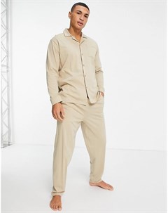 Домашний пижамный комплект из рубашки и брюк бежевого цвета Asos design