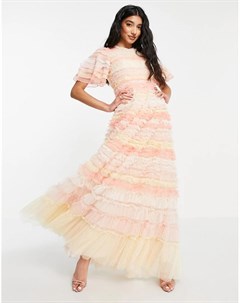 Розовое платье макси в полоску с оборками Luella Needle & thread