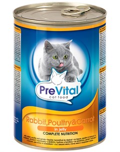 Для взрослых кошек с кроликом домашней птицей и морковью в желе 415 гр Prevital