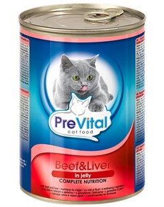 Для взрослых кошек с говядиной и печенью в желе 415 гр Prevital