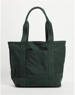 Темно зеленая большая сумка тоут из плотной ткани из органического хлопка с ручкой и длинным плечевы Asos design