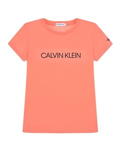 Футболка кораллового цвета с логотипом детская Calvin klein