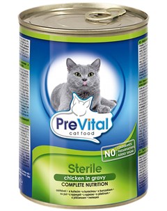 Для взрослых кастрированных котов и стерилизованных кошек с птицей в соусе 415 гр х 12 шт Prevital
