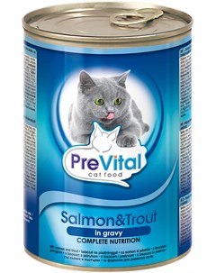 Для взрослых кошек с лососем и форелью в соусе 415 гр х 12 шт Prevital