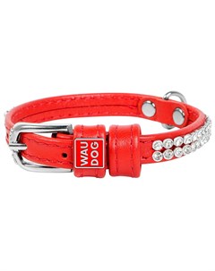 Ошейник кожаный для собак полотно стразы красный 9 мм 19 25 см Waudog Glamour 1 шт Collar