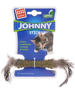 Игрушка для кошек Johnny Stick кошачья мята с пером прессованная 8 см 1 шт Gigwi
