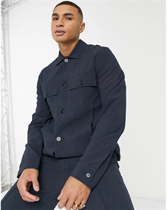 Темно синяя строгая куртка с вафельной фактурой с карманами Asos design