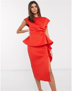 Красное платье футляр миди с баской Asos design