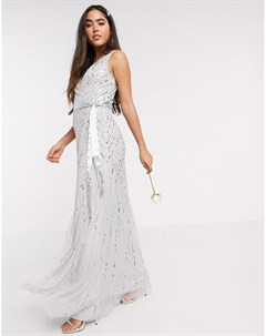 Платье макси серебристого цвета с запахом Bridesmaid Amelia rose