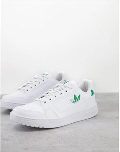 Белые кроссовки с зеленым логотипом трилистником NY 90 Adidas originals