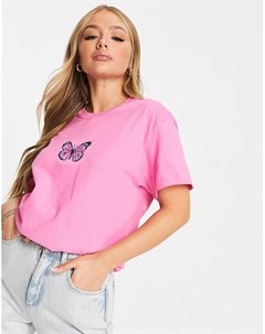 Розовая футболка в стиле oversized с бабочкой HNR LDN Honour