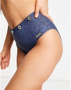 Плавки бикини в джинсовом стиле с завышенной талией и золотистыми пуговицами Boardwalk Sass Juicy couture