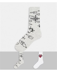 Набор из 2 пар спортивных носков с принтом в виде татуировок Asos design