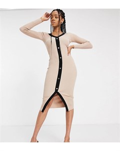 Трикотажное облегающее платье бежевого цвета с пуговицами спереди Missguided tall