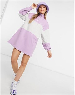 Фиолетовое платье футболка на молнии в полоску Bershka